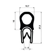 Pryžový profil EPDM A1 117 - 12.7 x 15 x 27.5 mm (plech 1-4mm)