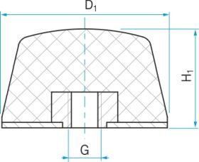 Pryžový doraz se závitem RUBENA kuželový plochý - 50 x 50 typ KD-5 - M10