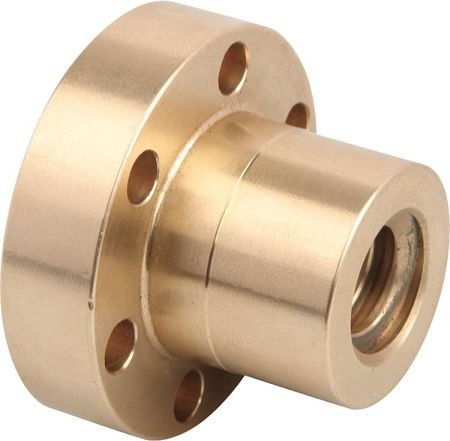 Trapézová jednochodá matice přírubová pravá Tr. 14 x 4 - bronz