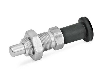 Pružinový pístek ELESA+GANTER GN 817.2-4-4-BK-NI s plastovou rukojetí - nerez ocel