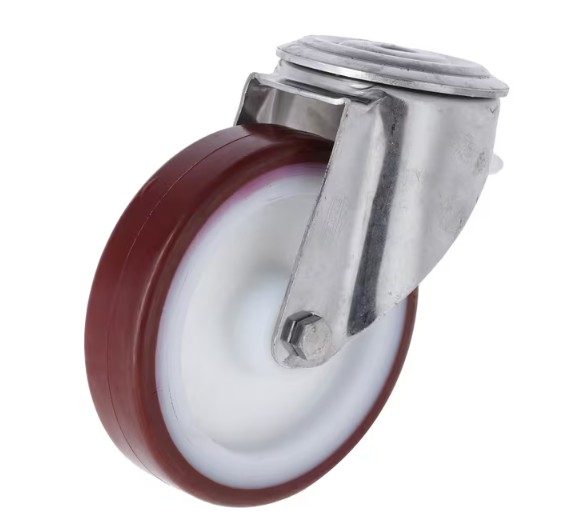 Nerezové otočné kolo 847 s PUR běhounem, 125 x 32 mm (max. 150 kg)