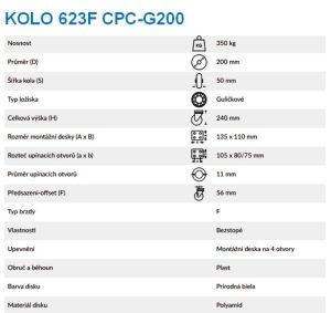 Kolo 623F CPC-G200 - Technické údaje