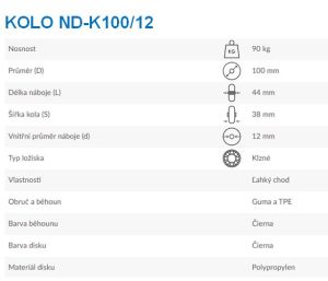 Kolo ND-K100/12 - Technické údaje