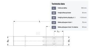 Jednostranně drážkovaná hřídel 1 3/8" Z6, 250 mm (max 30kW)