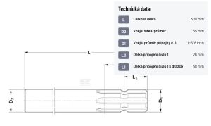 Jednostranně drážkovaná hřídel 1 3/8" Z6, 300 mm (max 30kW)