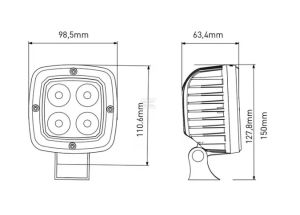 Pracovní LED světlo 40 W 98,5x63,4x98,5 mm 4000 lm, čtvercové, 10/30 V širokoúhlé 4 LED