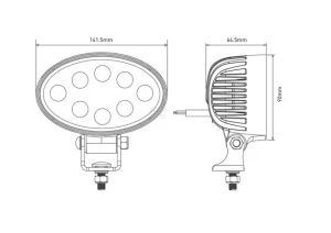 Pracovní LED světlo 24 W 141,5x64,5x90 mm 2240 lm, oválné, 10/30 V širokoúhlé 8 LED