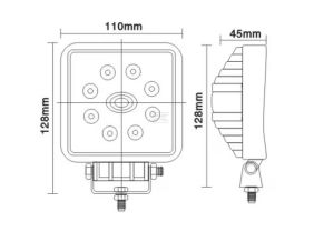 Pracovní LED světlo 24 W, 1920 lm, čtvercové, 10/30 V, 110x45x110 mm, širokoúhlé 8 LED