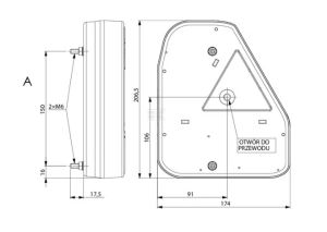 Levé zadní LED světlo 174x54,5x206 mm, 12/24 V
