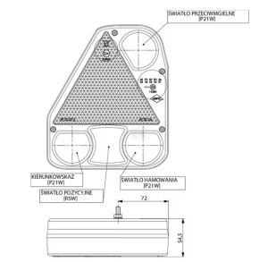 Levé zadní LED světlo 174x54,5x206 mm, 12/24 V
