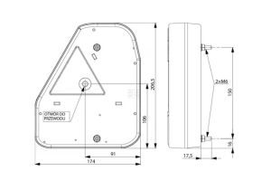 Pravé zadní LED světlo 174x54,5x206 mm, 12/24 V