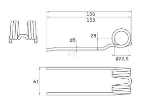 Pružné pero 5 x 61 x 156 mm s cívkou 22,5 mm - 002785521N