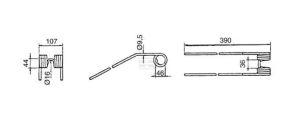 Pružné pero 9,5 x 107 x 390 mm černé s cívkou 46 mm (Kuhn) - 58505210KR