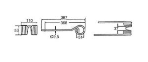 Pružné pravotočivé pero 9,5 x 96 x 387 mm černé s cívkou 51 mm (Kuhn) - 58740700KR