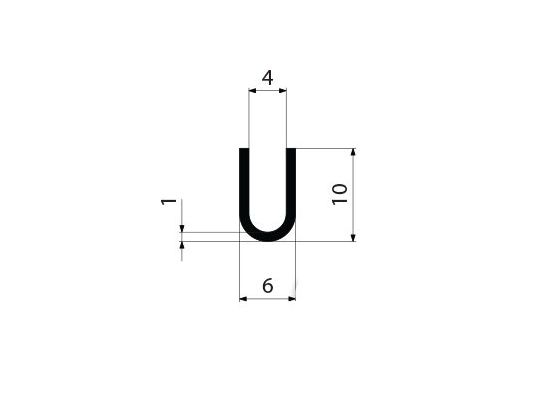 Lemovka černá U profil EPDM - 10 x 6 / 4 mm