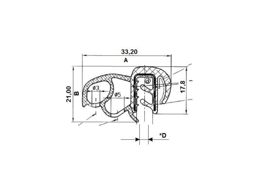 Pryžový profil EPDM U38.6410 - 33 x 21 x 18 mm (plech 4-6mm)