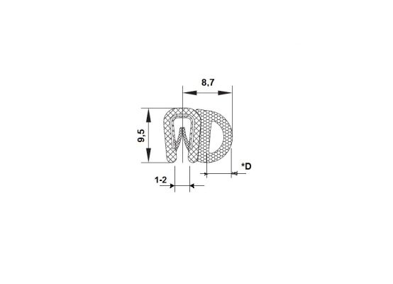 Pryžový profil EPDM A1 101 - 12 x 9.5 x 8.7 mm (plech 1-2mm)
