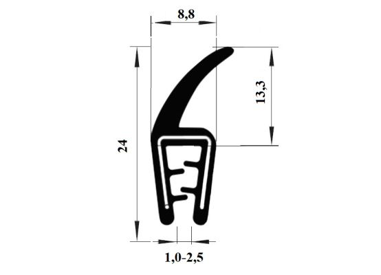 Pryžový profil EPDM A1 501 - 8.8 x 24 x 13.3 mm (plech 1-2.5mm)
