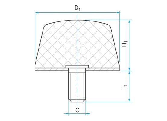 Pryžový doraz se šroubem RUBENA kuželový plochý - 38 x 35 typ KD-4 - M10x28