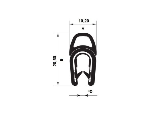 Pryžový profil EPDM 19.0374 - 10.2 x 20.5 mm (plech 1-4mm)