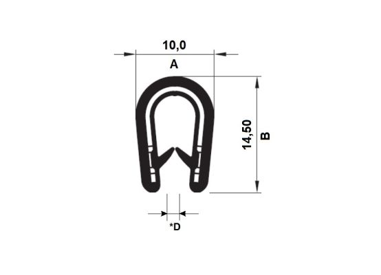 Lemovka černá U profil PVC - 14,5 x 10 mm (pro tl. 1-4 mm)