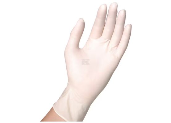 Jednorázové latexové rukavice průhledné bez pudru, délka 24 cm, vel. 9/L (100 ks)