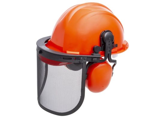 Lesnická ochranná přilba s hledím a chrániči sluchu