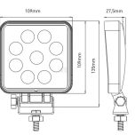 Pracovní LED světlo 27 W 109x27,5x109 mm 1800 lm, čtvercové, 10/30 V širokoúhlé 9 LED