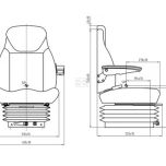 Mechanicky odpruž. sedadlo s látkovým potahem šíře 510 mm s loketními opěrkami (125 kg) 