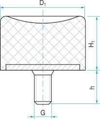 Pryžový doraz se šroubem RUBENA válcový - 50 x 28 typ DS-4 - M10 x 33
