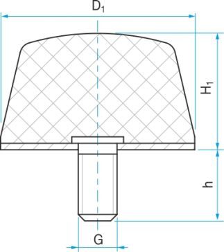 Pryžový doraz se šroubem RUBENA kuželový plochý - 38 x 35 typ KD-4 - M10x28