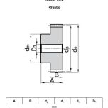 Ozubené kolo M 1 s nábojem 49 zubů - Rozměrové údaje