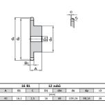 Řetězové kolo 16 B1 - 12 zubů - Rozměrové údaje